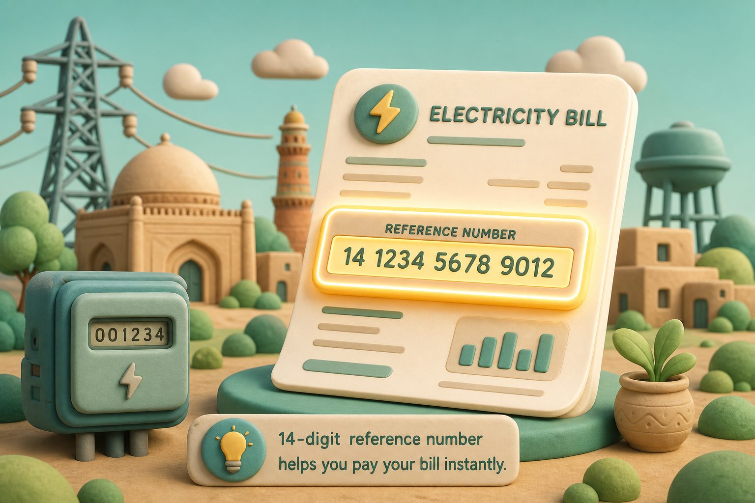 Electricity bill showing the 14-digit MEPCO reference number field
