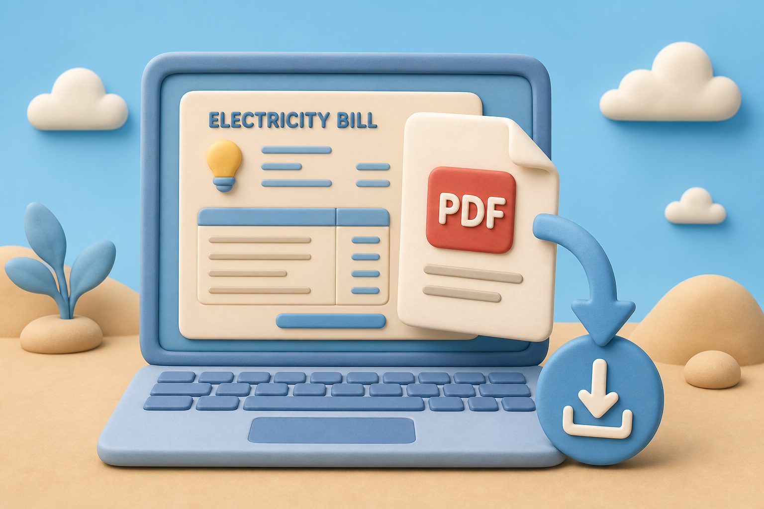 Downloading a MEPCO duplicate bill as a PDF from a laptop