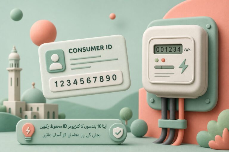 MEPCO consumer ID card beside an electricity meter