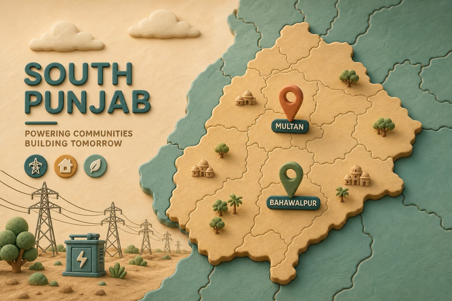 South Punjab map with Multan and Bahawalpur MEPCO service areas