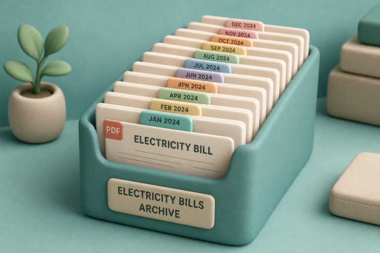 Folder organizing monthly MEPCO bill PDF files