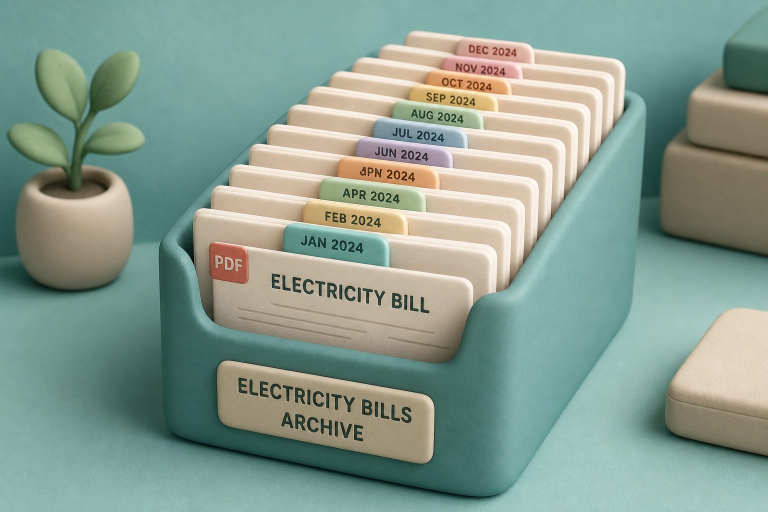 Folder organizing monthly MEPCO bill PDF files