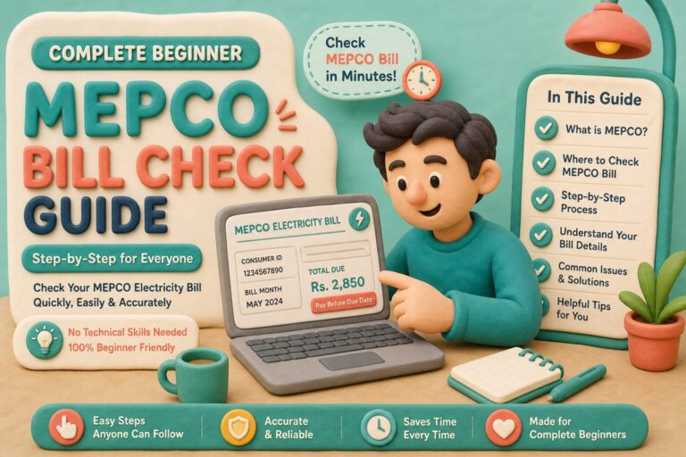 Beginner checking a MEPCO electricity bill online on a laptop
