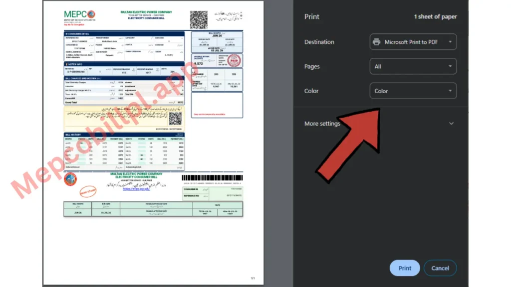 Print Mepco Bill Duplicate